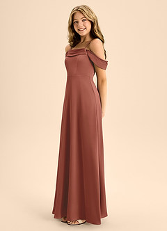 Azazie Anselie Junior Vestido de Castaño de Satén Elástico de Corte En A con Vestidos sin tirantes image6