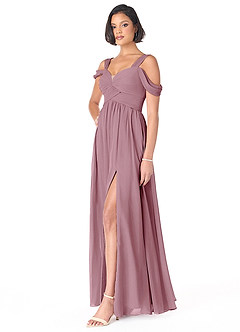 Azazie Lianne Bridesmaid Dresses Vintage Mauve A-Line Off the Shoulder Chiffon Dress image3