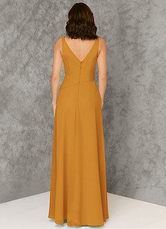 Azazie Kori Bridesmaid Dresses Butterscotch A-Line Pleated Chiffon Dress image2