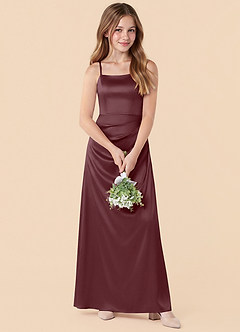 Azazie Renna Junior Vestido de Sangrado de Satén Elástico de Corte en A con Plisado image4