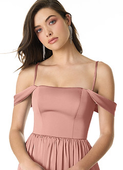 Azazie Morana Final Sale Rosette A-Line Off the Shoulder Stretch Satin Convertible Dress image6