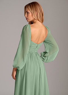 Azazie Alia Bridesmaid Dresses Matcha A-Line Long Sleeve Chiffon Dress image2