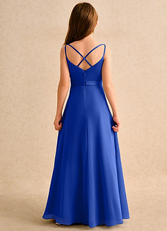 Azazie Umina Girls Formal Flower Girl Dresses Royal Blue A-Line Pleated Matte Satin Dress image2