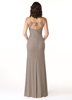 Azazie Reneya Bridesmaid Dresses Taupe Mermaid Bow Mesh Dress image2