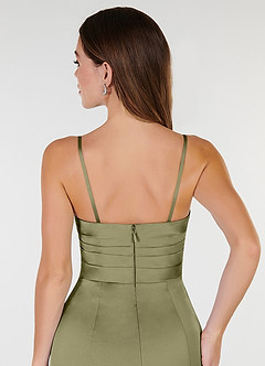 Azazie Yola Bridesmaid Dresses Pistachio Sheath V-Neck Pleated Stretch Satin Convertible Dress image8