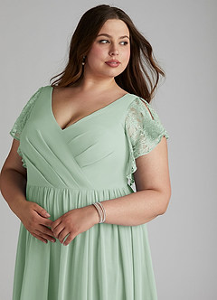 Azazie Zella Bridesmaid Dresses Agave A-Line Lace Chiffon Dress image12
