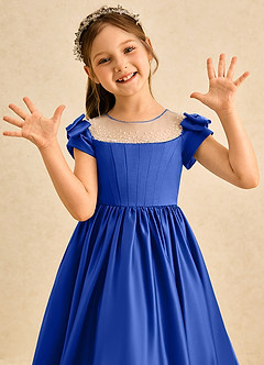 Azazie Toffee Flower Girl Dresses Royal Blue Ball-Gown Bow Matte Satin Dress image6