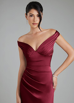 Azazie Stella Bridesmaid Dresses Burgundy Sheath Corset Stretch Satin Convertible Dress image7
