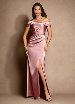 Azazie Altonia Mother of the Bride Dresses Dusty Rose Mermaid Off the Shoulder Stretch Satin Dress image4