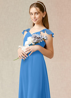 Azazie Everett Junior Vestido de Azul Grisaceo de Gasa de Corte En A image6