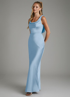 Azazie Elena Bridesmaid Dresses Powder Blue Mermaid Pleated Stretch Satin Dress image5