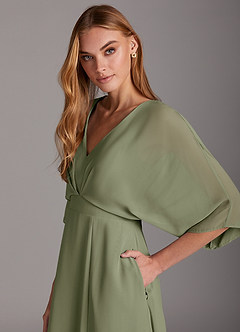 Azazie Rebecca Final Sale Black A-Line V-Neck Long Sleeve Chiffon Dress image6