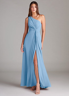 Azazie Brooke Bridesmaid Dresses Powder Blue A-Line One Shoulder Chiffon Dress image1