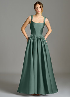 Azazie Verina Abiti da Damigella Abito A-Line in Raso Elasticizzato Plissettato Eucalipto image3