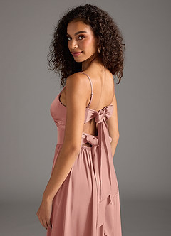 Azazie Zeya Bridesmaid Dresses Rosette A-Line Pleated Stretch Satin Dress image5
