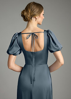 Azazie Fyona Bridesmaid Dresses Twilight A-Line Pleated Stretch Satin Dress image2