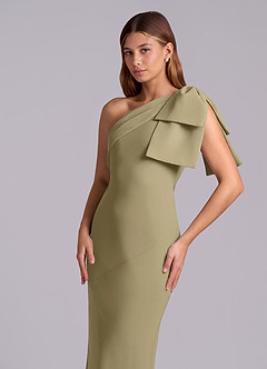 Azazie Yuanna Robes de demoiselle d'honneur Robe Sirène en Mousseline de soie Une épaule Vert Mousse image7