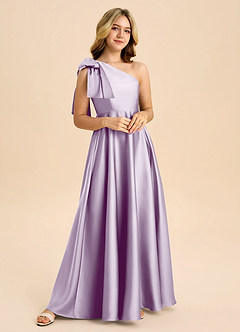 Azazie Penguin Junior Abito A-Line in Raso Elasticizzato Fiocco Lilla Glassato image4