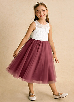 Azazie Lina Flower Girl Dresses Ivory Merlot Ball-Gown Lace Dress image4