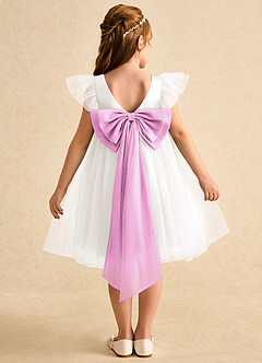 Azazie Munchkin Abiti da Ragazza di Fiori Abito A-Line in Tulle Fiocco Avorio Rosa Confetto image1