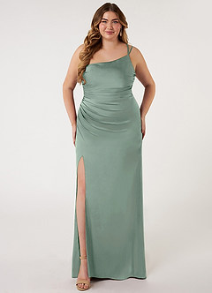 Azazie Eren Vestidos de madrinha de casamento Vestido Agave de Cetim elástico de sereia com Ombro Único image6