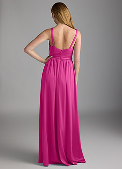 Azazie Chanel Final Sale Fuchsia A-Line Pleated Stretch Satin Dress image2