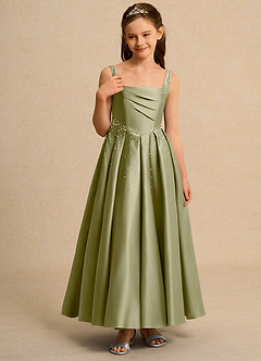 Azazie Mochi Girls Formal Flower Girl Dresses Moss Green Ball-Gown Pleated Matte Satin Dress image5