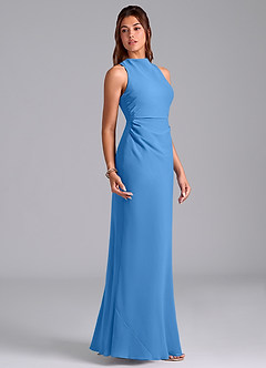 Azazie Evadne Bridesmaid Dresses Blue Jay A-Line Pleated Chiffon Dress image4