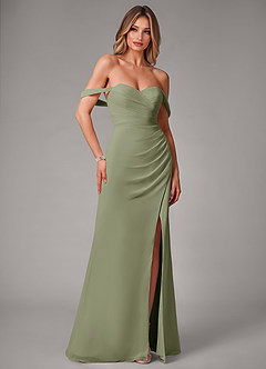 Azazie Haisley At-home Try On Dresses Agave Sheath Off the Shoulder Chiffon Convertible Dress image3