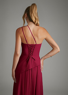 Azazie Holly Bridesmaid Dresses Burgundy A-Line Corset Chiffon Dress image8