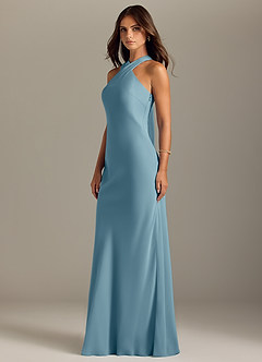 Azazie Doretta Bridesmaid Dresses Moody Blue Mermaid Pleated Chiffon Dress image4