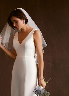 Azazie Chari Wedding Dresses A-Line V-Neck Stretch Crepe Tea-Length Dress image6