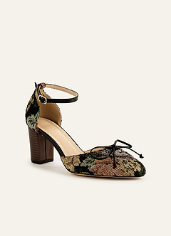 front Tacco a blocco con cinturino alla caviglia e arazzo floreale