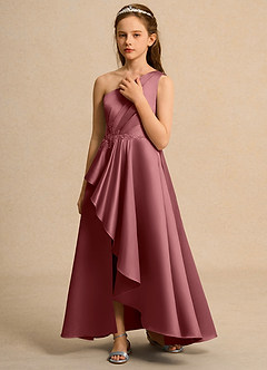 Azazie Taffy Junior Formal Jurken voor bloemenmeisjes A-Lijn Jurk van Mat Satijn Kant Amethist image5