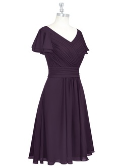 Azazie Hadley Modest Bridesmaid Dresses A-Line Pleated Chiffon Knee-Length Dress image10