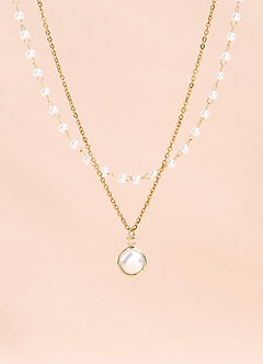 front Charming And Chic Gold Double Pearl Necklace