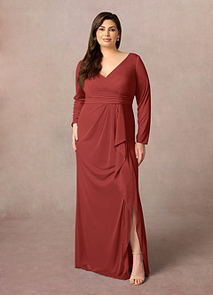 Azazie Risa Mère de la mariée Robes Robe Sirène en Maille Col V plissé Rouille image6