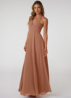 Azazie Tessie Bridesmaid Dresses Bronzer A-Line V-Neck Pleated Chiffon Dress image3