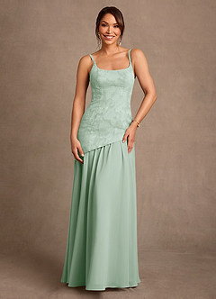 Azazie Flossie 신부의 어머니 드레스 A라인 주름진 쉬폰 플로어 길이 드레스 image4