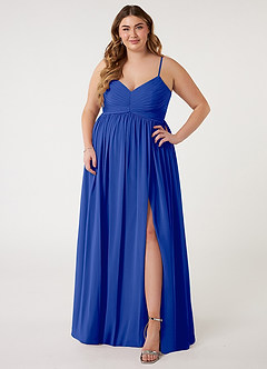 Azazie Alia Bridesmaid Dresses Royal Blue A-Line Pleated Chiffon Dress image6