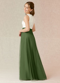 Azazie Albertine Junior A-Linie Spitze Chiffon Kleid Olivgrün image2