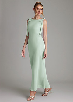 Azazie Luddie Vestidos de damas de honor Vestido de Agave de Gasa de Corte Sirena con Lazo image1