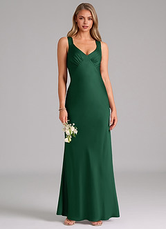 Azazie Kamila Brautjungfernkleider A-Linie Plissee Stretch-Satin Kleid Dunkelgrün image1
