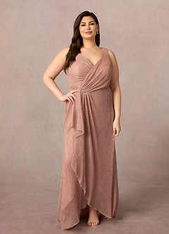 Azazie Tuscon Mother of the Bride Dresses Rose Gold A-Line Ruched Metallic Mesh Dress image8