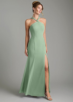 Azazie Rue Bridesmaid Dresses Matcha A-Line Halter Chiffon Dress image1