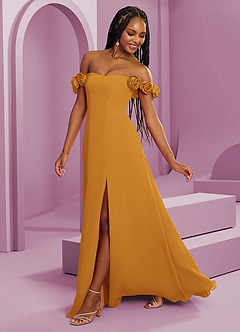 Barbie ♥ Azazie Bridesmaid Dresses Butterscotch A-Line Off the Shoulder Chiffon Convertible Dress image7