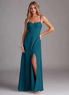 Azazie Breonna Abiti da Damigella Abito A-Line in Chiffon Scollo a Cuore Blu Inchiostro image1