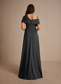 Azazie Milton At-home Try On Dresses Black A-Line Pleated Stretch Satin Dress image4