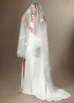 front Butterfly and Pearl Cathedral Length Draped Blusher Veil