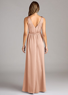 Azazie Tanicia Brautjungfernkleider A-Linie Plissee Stretch-Satin Kleid Roségold image2